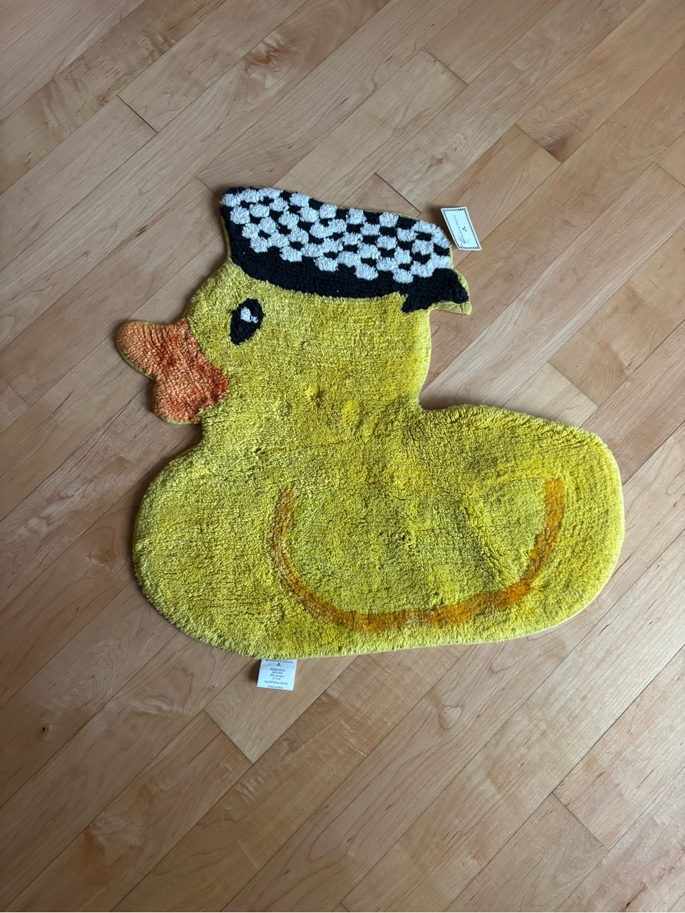 MacKenzie-Childs Yellow Duck Bath Rug with Checkered Cap